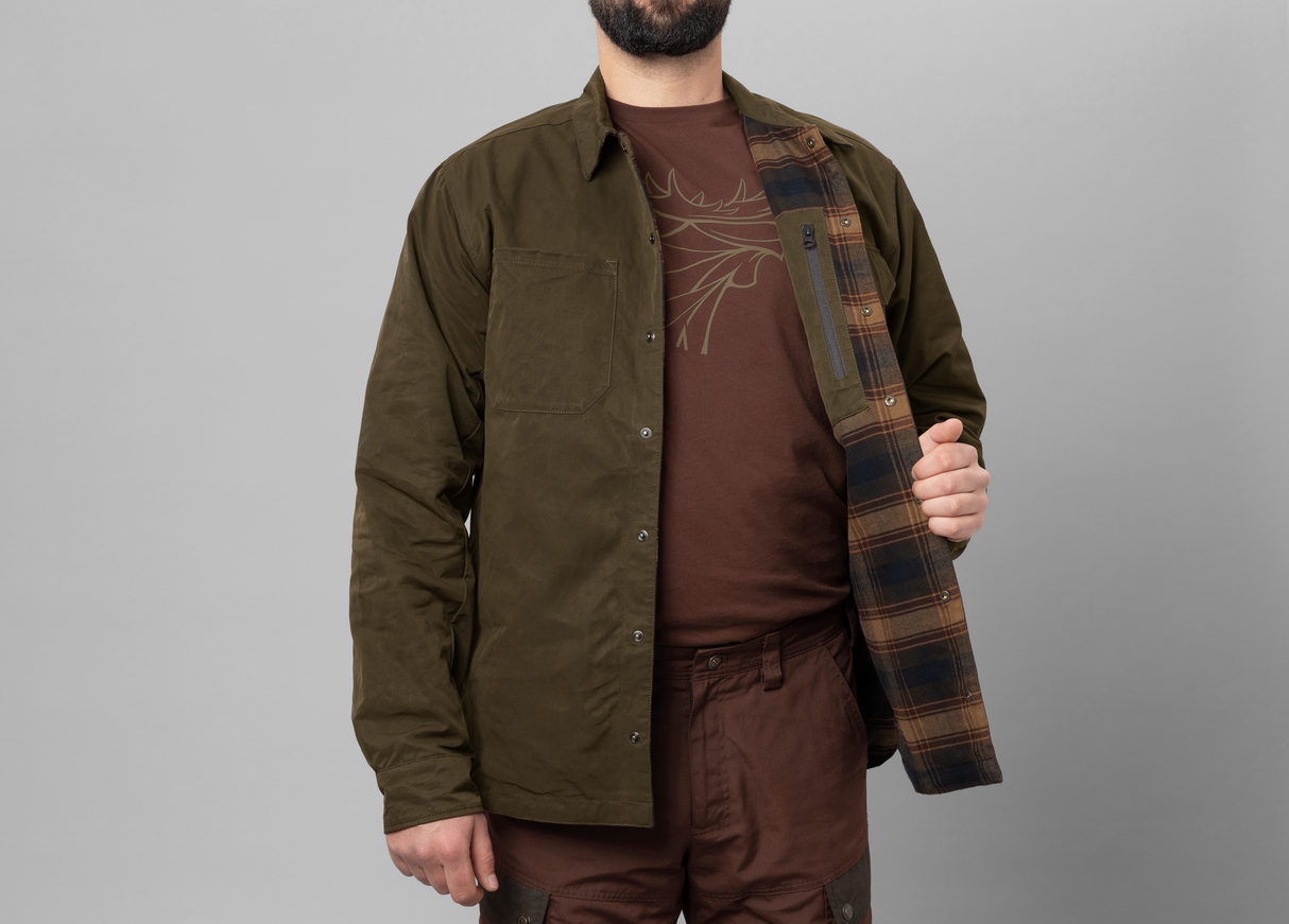 Eirik vändbar skjortjacka Dark warm olive/Burgundy - Härkila