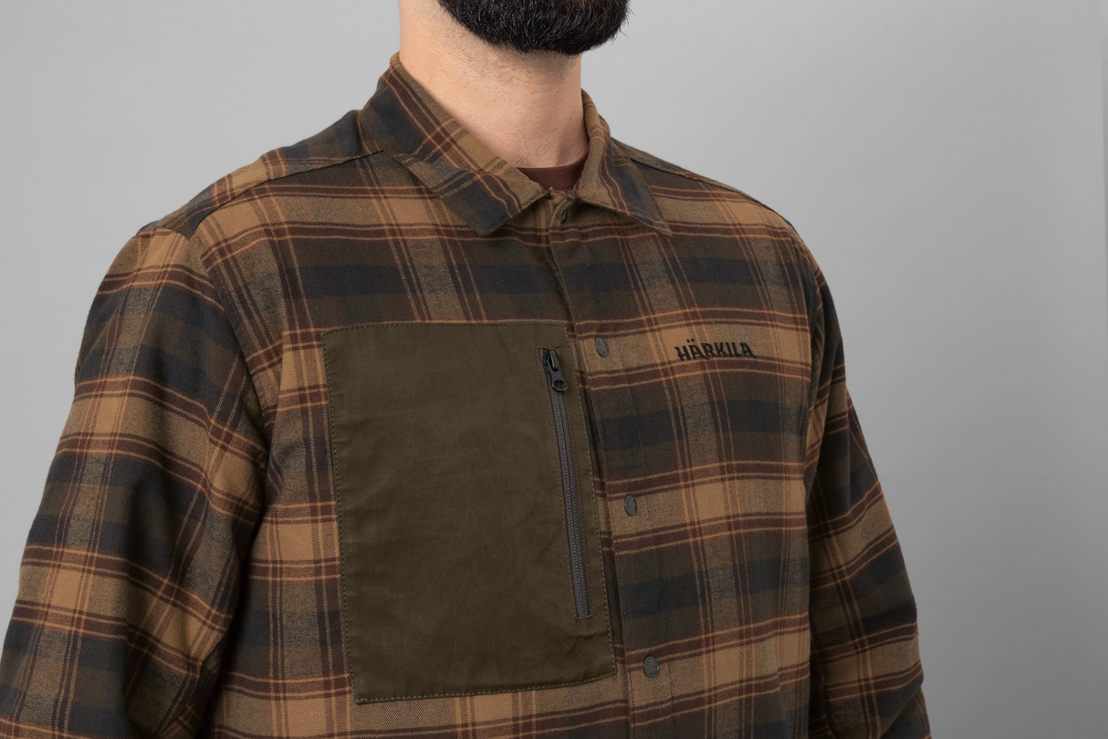 Eirik vändbar skjortjacka Dark warm olive/Burgundy - Härkila