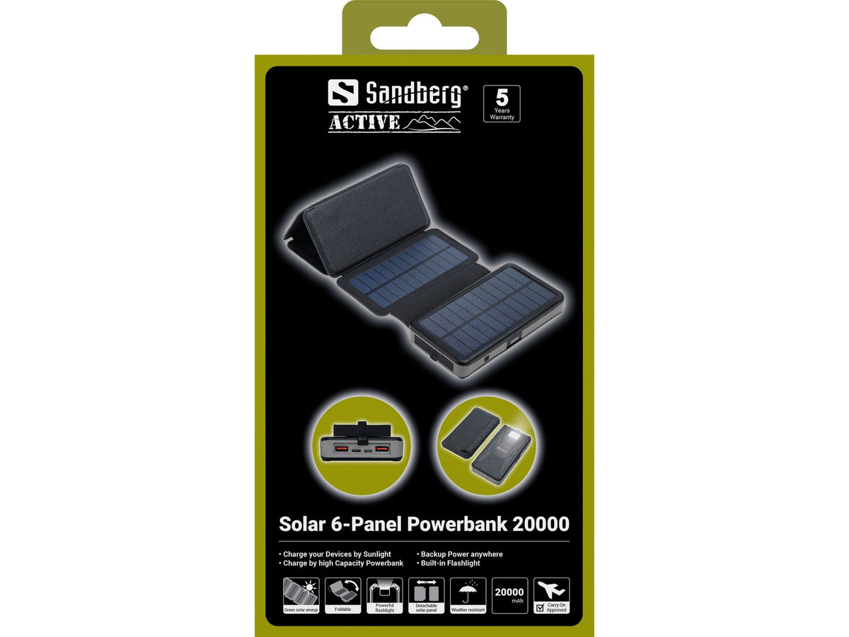 Solcellsladdare 6 paneler 20000 mAh - Sandberg