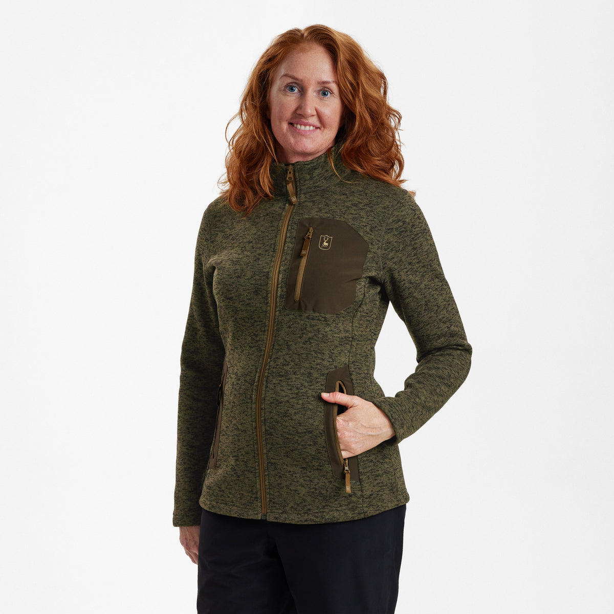 Lady Sarek stickad jacka oliv - Deerhunter