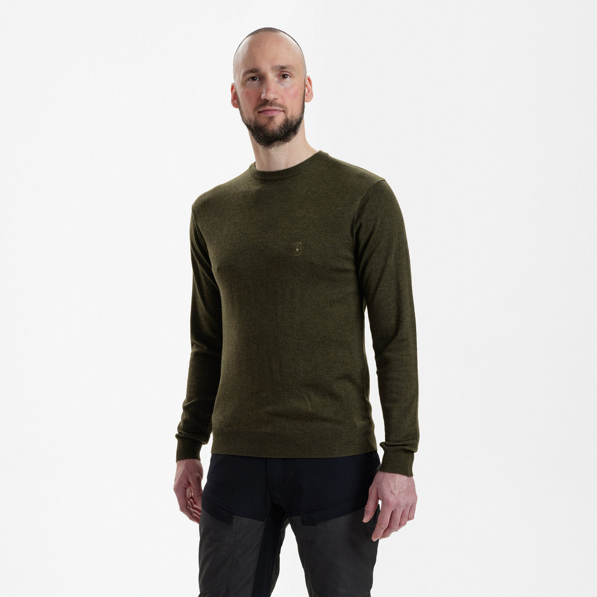 Kingston Stickad tröja Med Rund Hals - Green Melange – Deerhunter