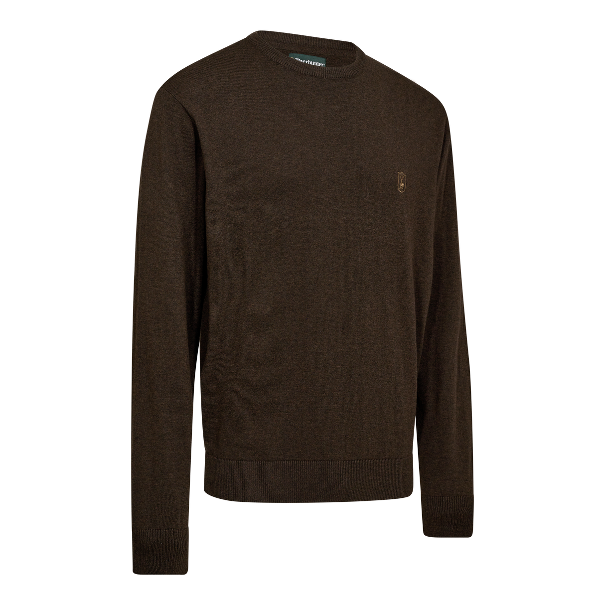 Harrington Stickad tröja med rund hals - Brown Melange – Deerhunter