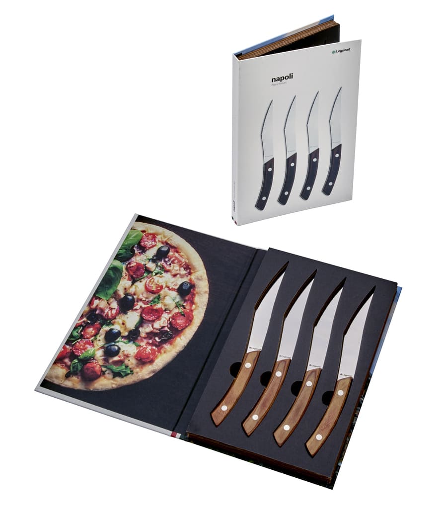 NAPOLI Pizza- och steakknivset 4 st. ljusa handtag - Legnoart