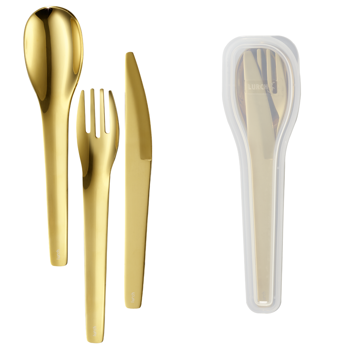 Bestickset To-Go rostfritt stål/guld med förvaringsbox - Lurch
