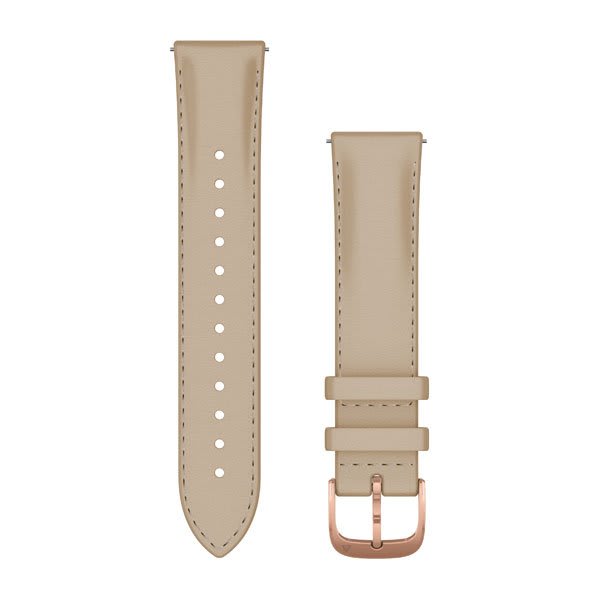Quick Release-Remmar (20 mm), Ljus Sand Italienskt Läder, 18K Roséguld PVD-Hårdvara – Garmin