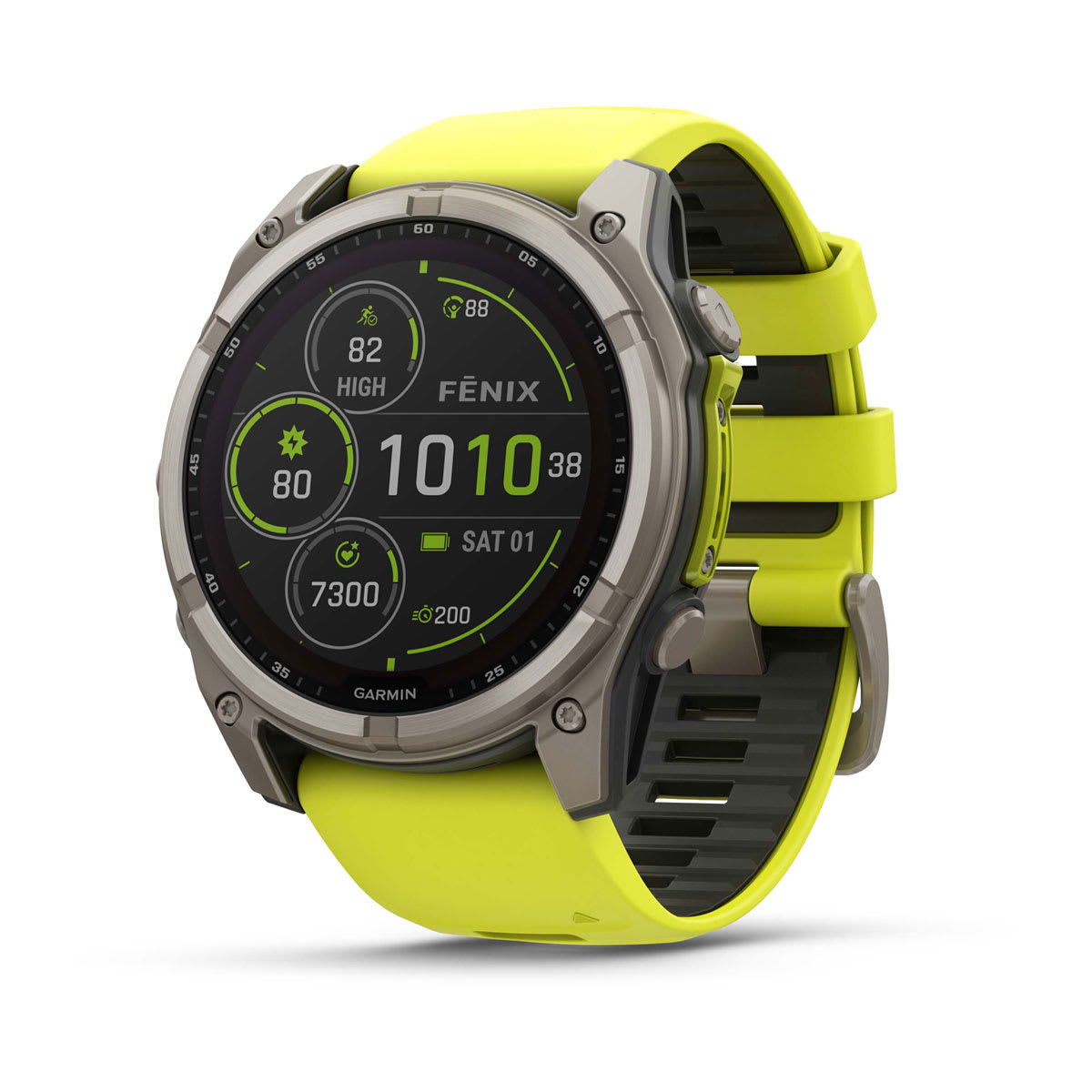 fēnix® 8 – 51 mm, Solar, Sapphire, Titanium med Amp Yellow/Graphite silikonrem – Garmin