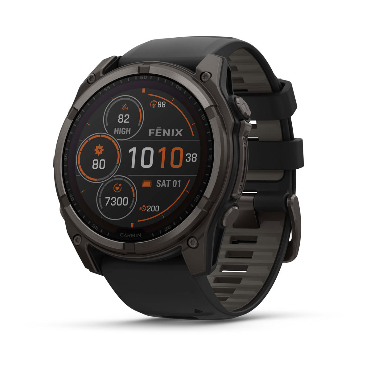 fēnix® 8 – 51 mm, Solar, Sapphire, Carbon Grey DLC-titanium med Svart/Pebble Grey silikonarmband – Garmin