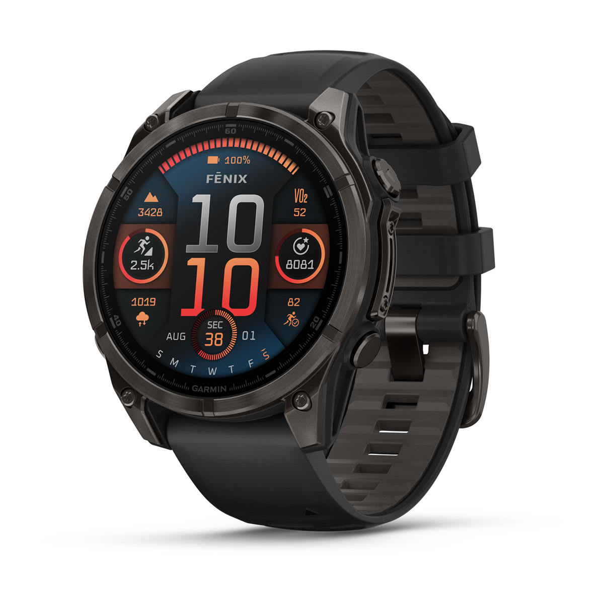 fēnix® 8 – 47 mm, AMOLED, Sapphire, Carbon Grey DLC-titanium med Svart/Pebble Grey silikonarmband – Garmin