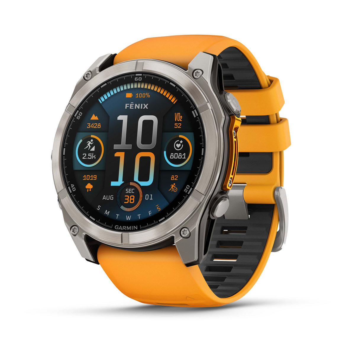 fēnix® 8 – 51 mm, AMOLED, Sapphire, Titanium med Spark Orange/Graphite silikonarmband – Garmin