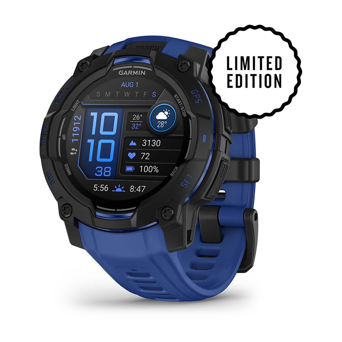 Instinct® 3 – 45 mm, AMOLED, Svart med Bolt Blue/Svart rem – Garmin
