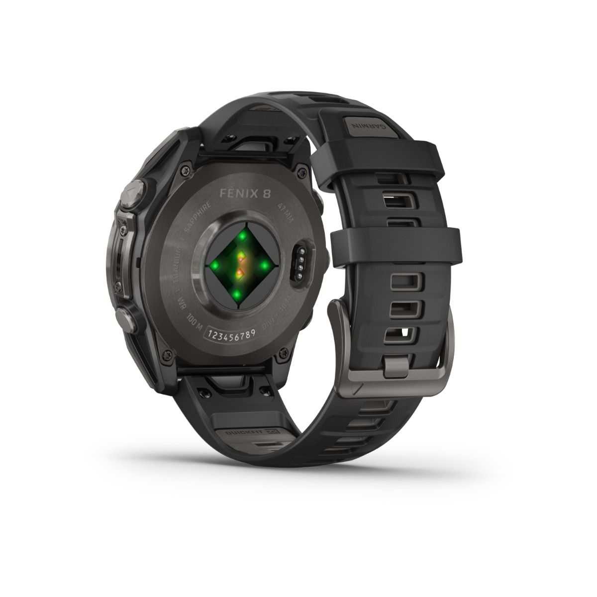 fēnix® 8 – 47 mm, AMOLED, Sapphire, Carbon Grey DLC-titanium med Svart/Pebble Grey silikonarmband – Garmin