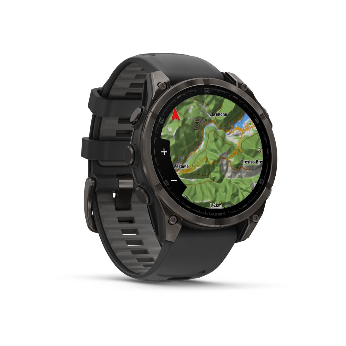 fēnix® 8 – 47 mm, AMOLED, Sapphire, Carbon Grey DLC-titanium med Svart/Pebble Grey silikonarmband – Garmin