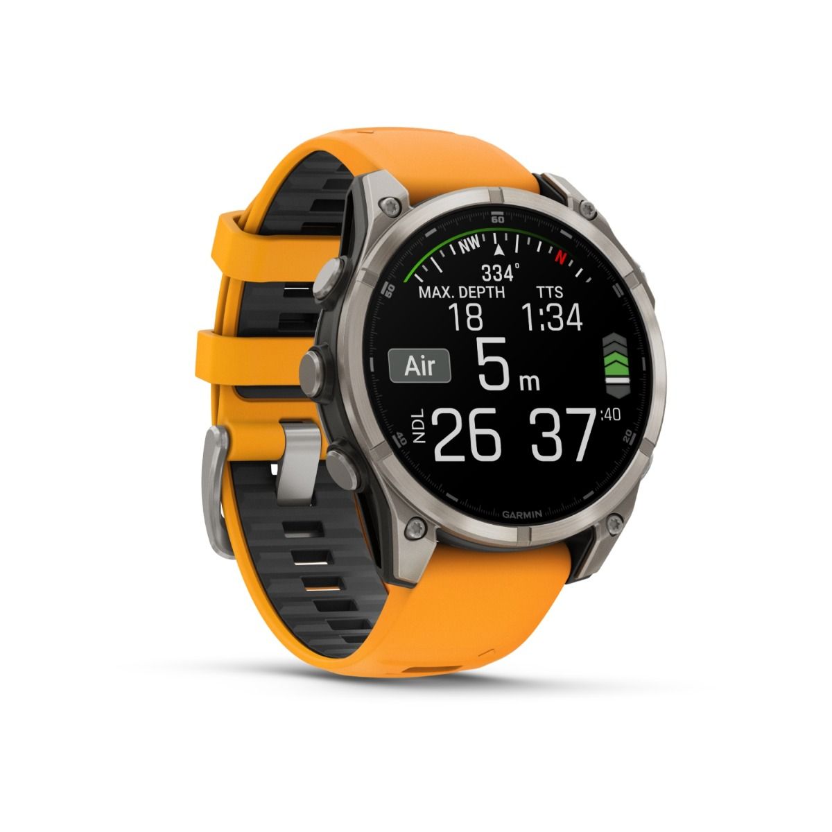 fēnix® 8 – 47 mm, AMOLED, Sapphire, Titanium med Spark Orange/Graphite silikonarmband – Garmin