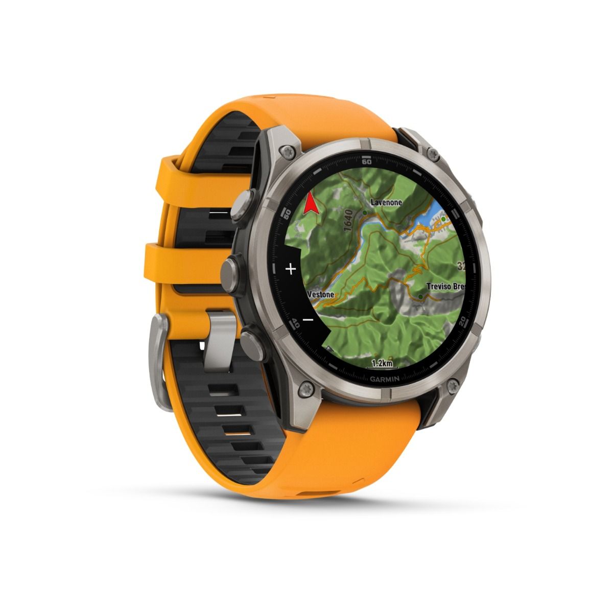 fēnix® 8 – 47 mm, AMOLED, Sapphire, Titanium med Spark Orange/Graphite silikonarmband – Garmin