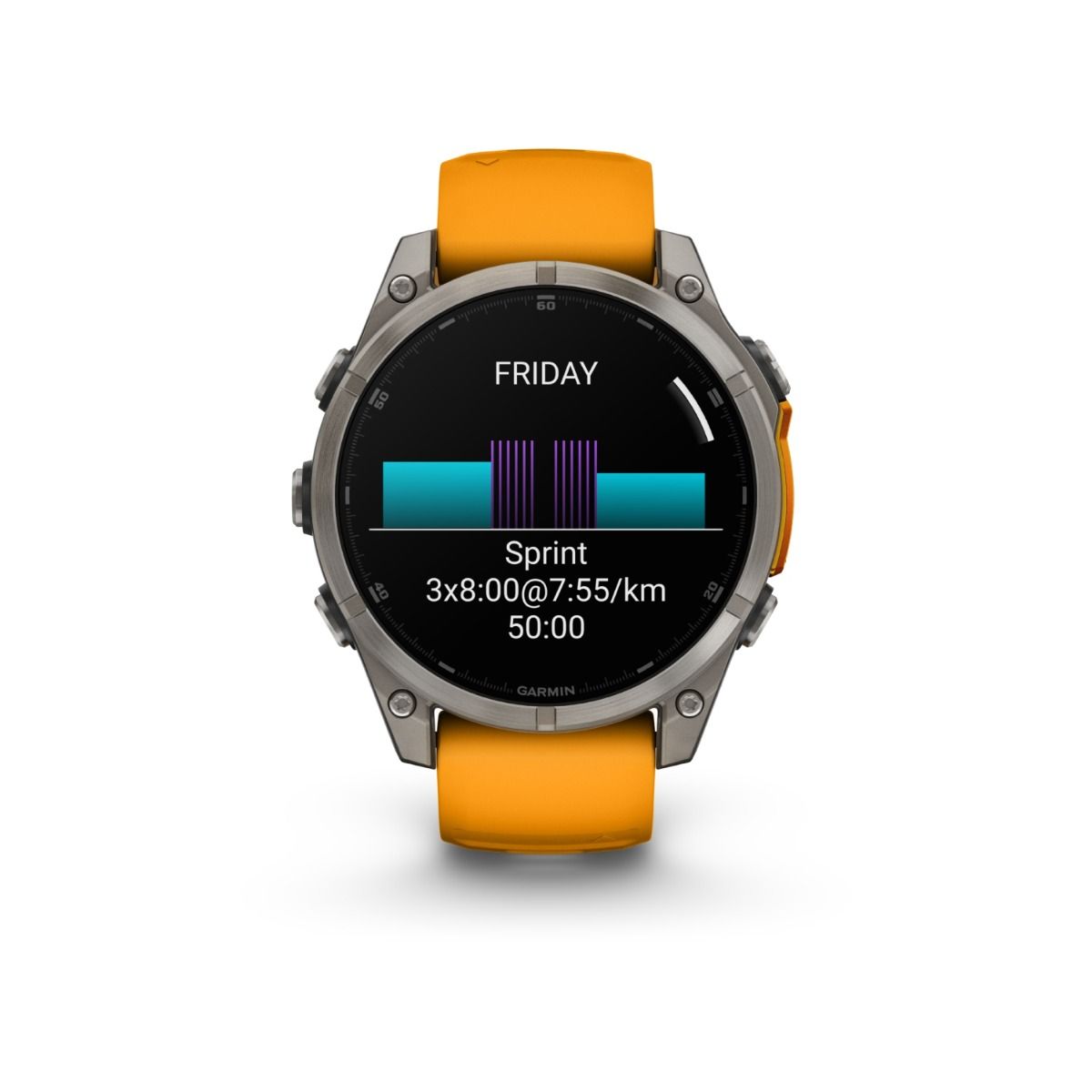 fēnix® 8 – 47 mm, AMOLED, Sapphire, Titanium med Spark Orange/Graphite silikonarmband – Garmin