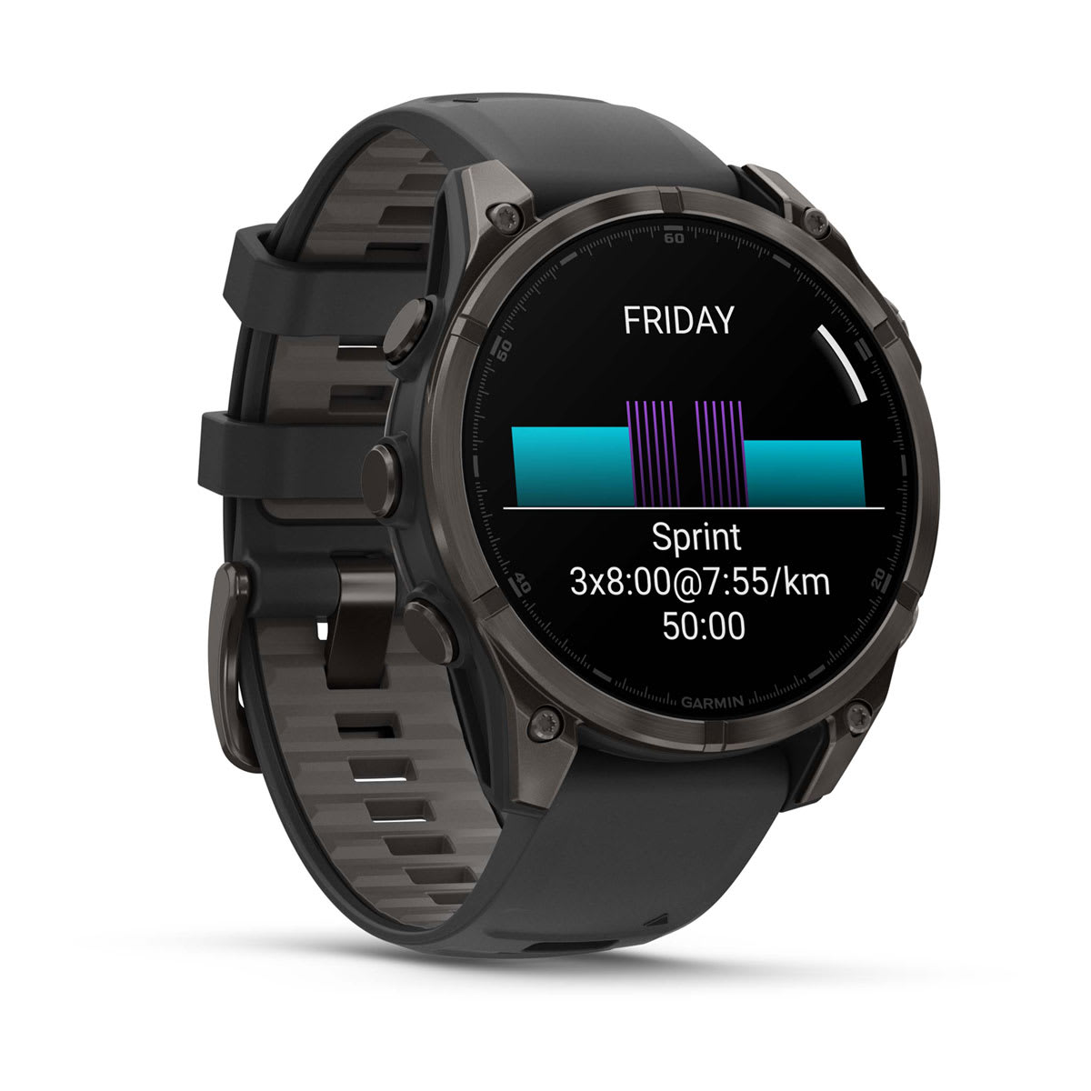 fēnix® 8 – 47 mm, AMOLED, Sapphire, Carbon Grey DLC-titanium med Svart/Pebble Grey silikonarmband – Garmin