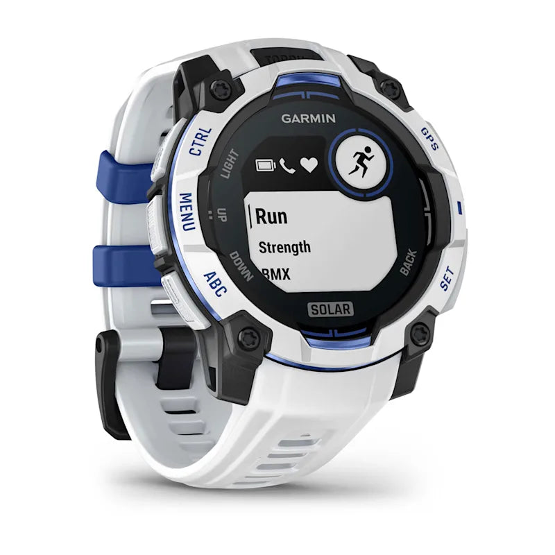 Instinct® 3 – 50 mm, Solar, Whitestone med sort/Bolt Blue rem 2