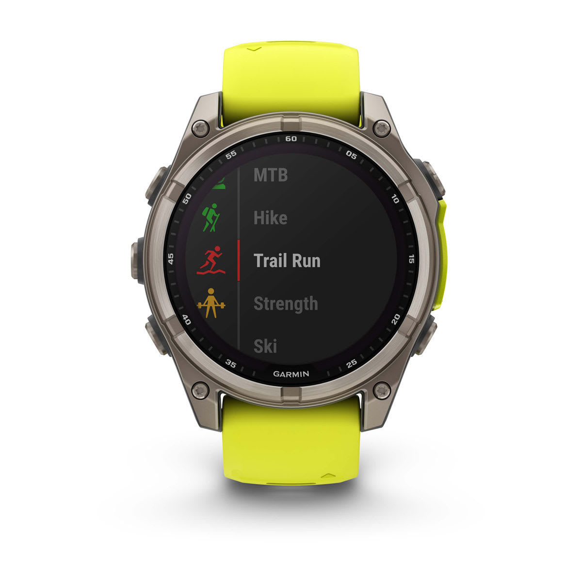 fēnix® 8 – 47 mm, Solar, Sapphire, Titanium med Amp Yellow/Graphite silikonarmband – Garmin
