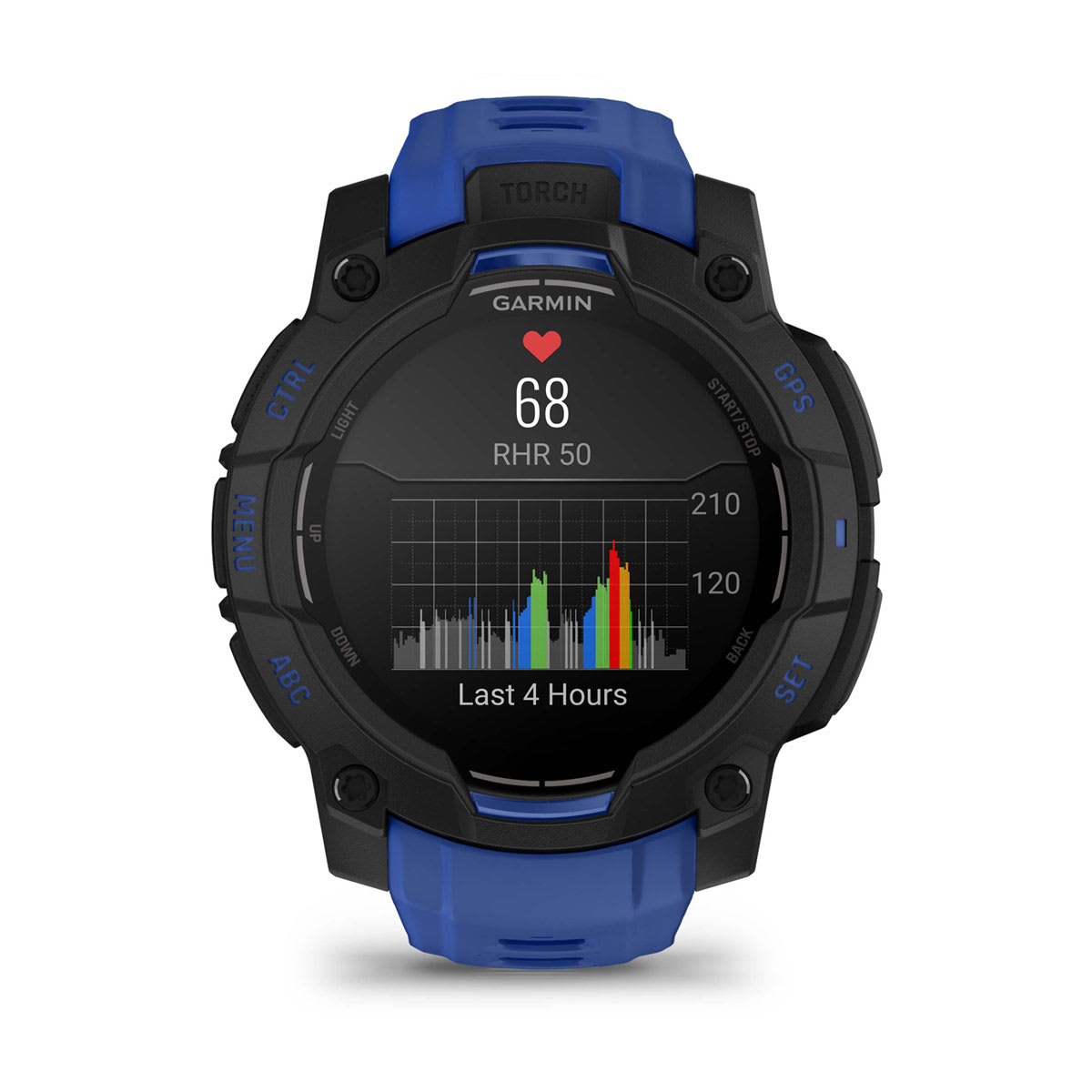 Instinct® 3 – 45 mm, AMOLED, Svart med Bolt Blue/Svart rem – Garmin