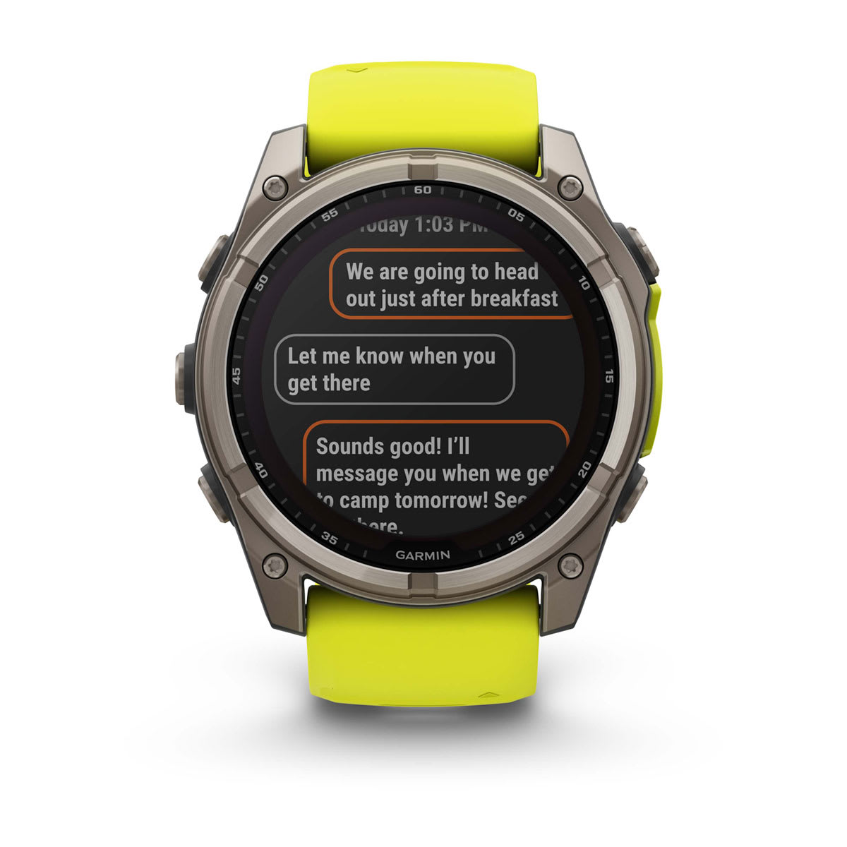 fēnix® 8 – 51 mm, Solar, Sapphire, Titanium med Amp Yellow/Graphite silikonrem – Garmin
