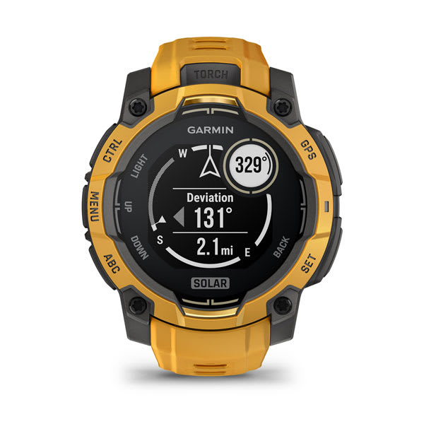 Instinct® 3 – 45 mm, Solar, Sunburst med Sunburst/Grå rem – Garmin