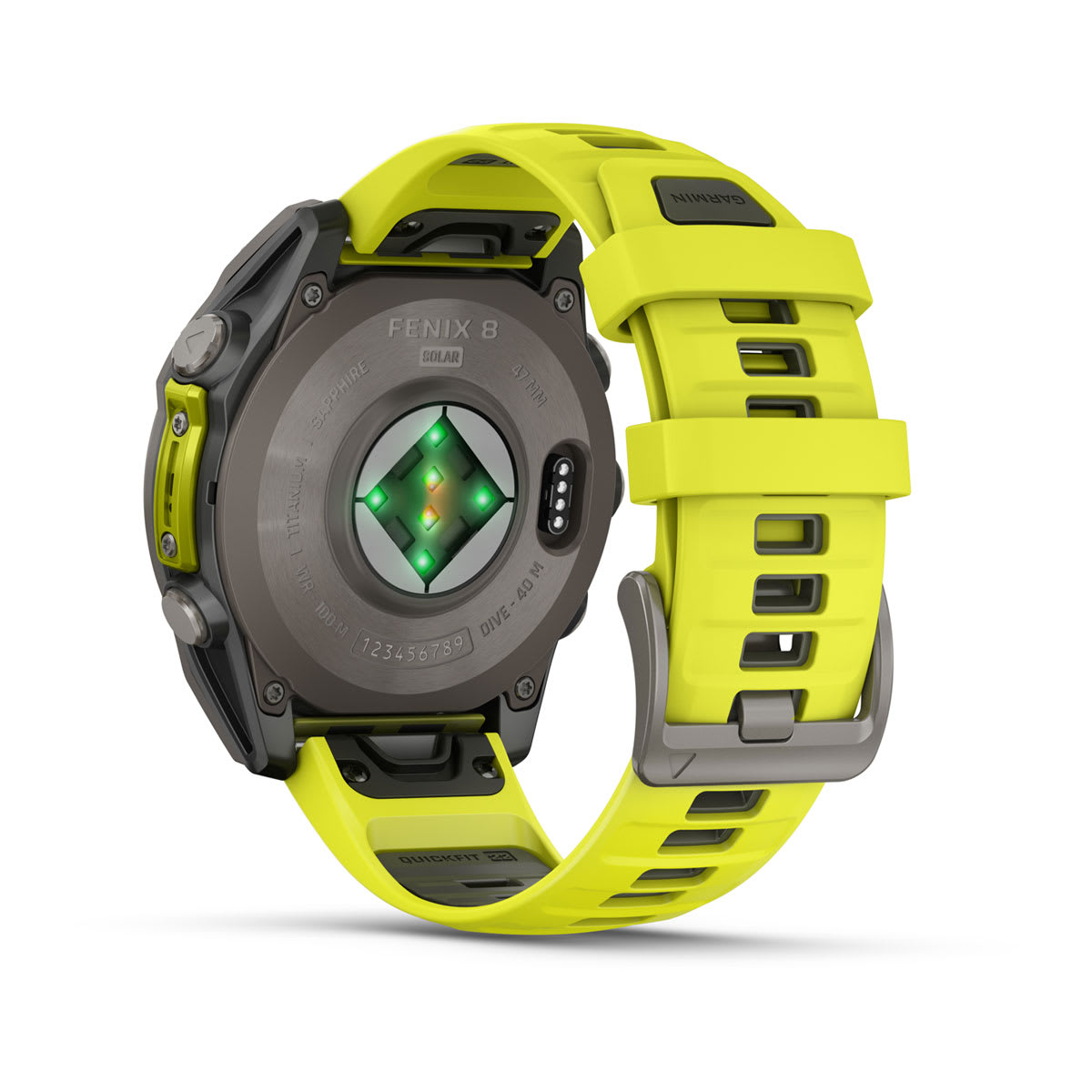 fēnix® 8 – 47 mm, Solar, Sapphire, Titanium med Amp Yellow/Graphite silikonarmband – Garmin