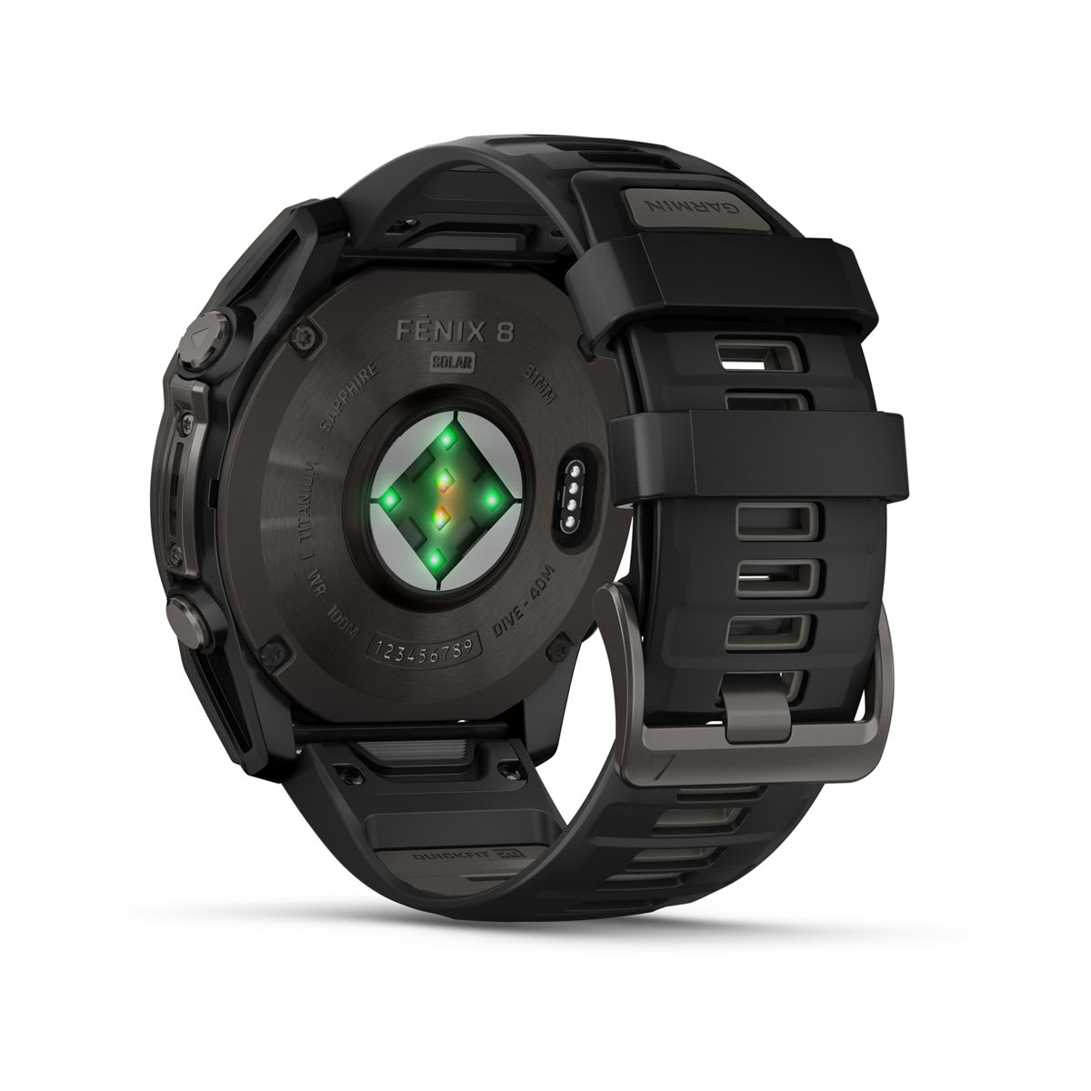 fēnix® 8 – 51 mm, Solar, Sapphire, Carbon Grey DLC-titanium med Svart/Pebble Grey silikonarmband – Garmin