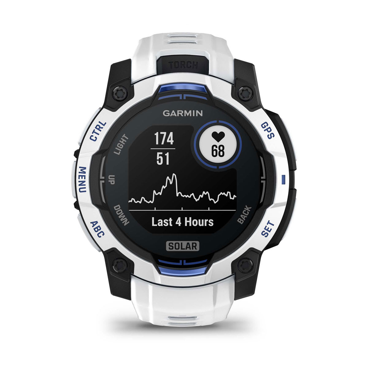 Instinct® 3 – 45 mm, Solar, Whitestone med Whitestone/Bolt Blue rem – Garmin