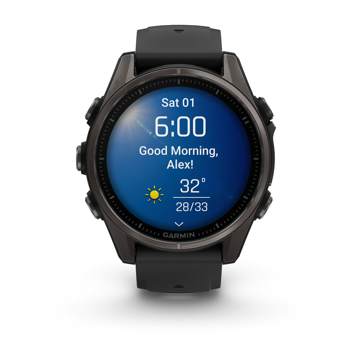 fēnix® 8 – 43 mm, AMOLED, Sapphire, Carbon Grey DLC-titanium med Svart/Pebble Grey silikonarmband – Garmin