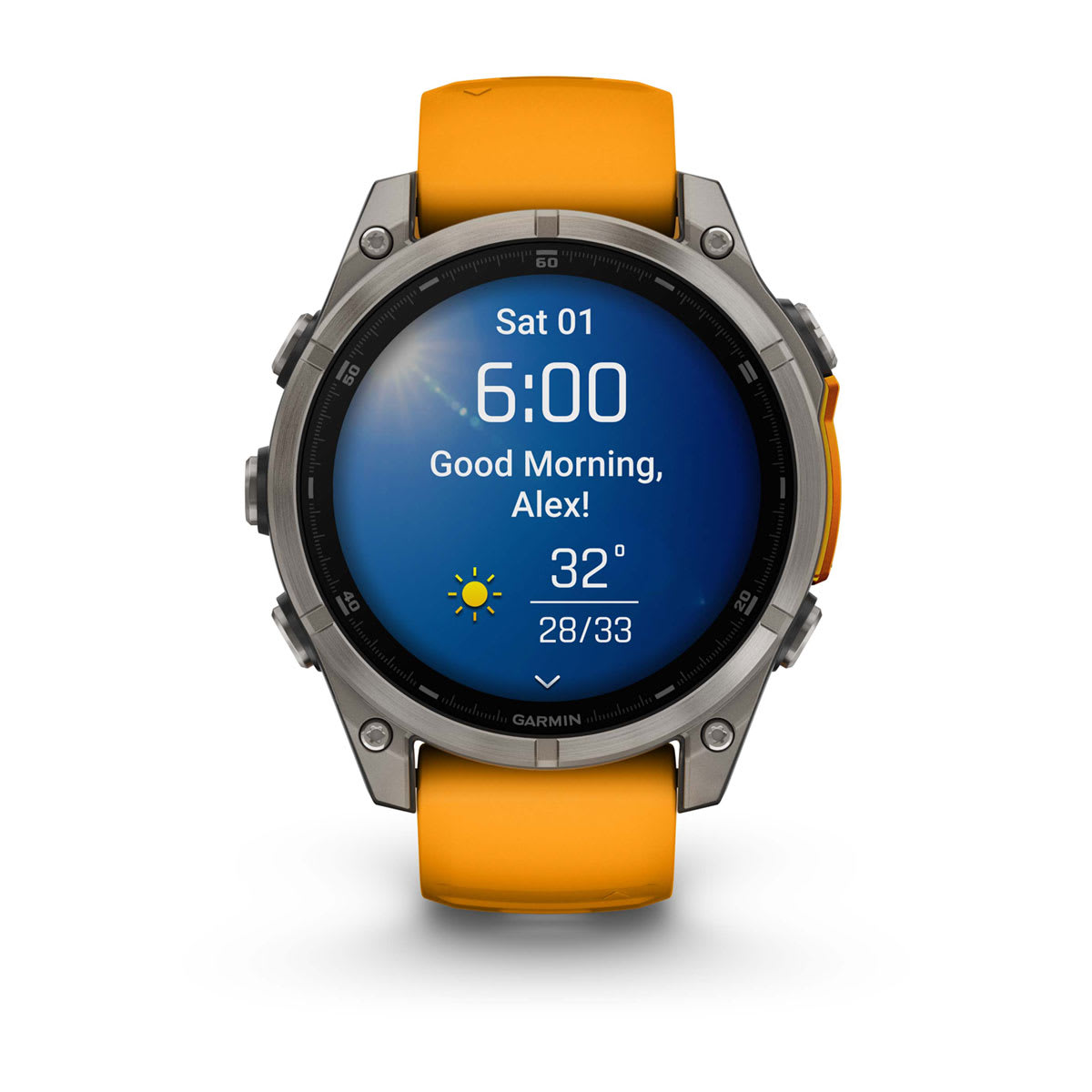 fēnix® 8 – 47 mm, AMOLED, Sapphire, Titanium med Spark Orange/Graphite silikonarmband – Garmin