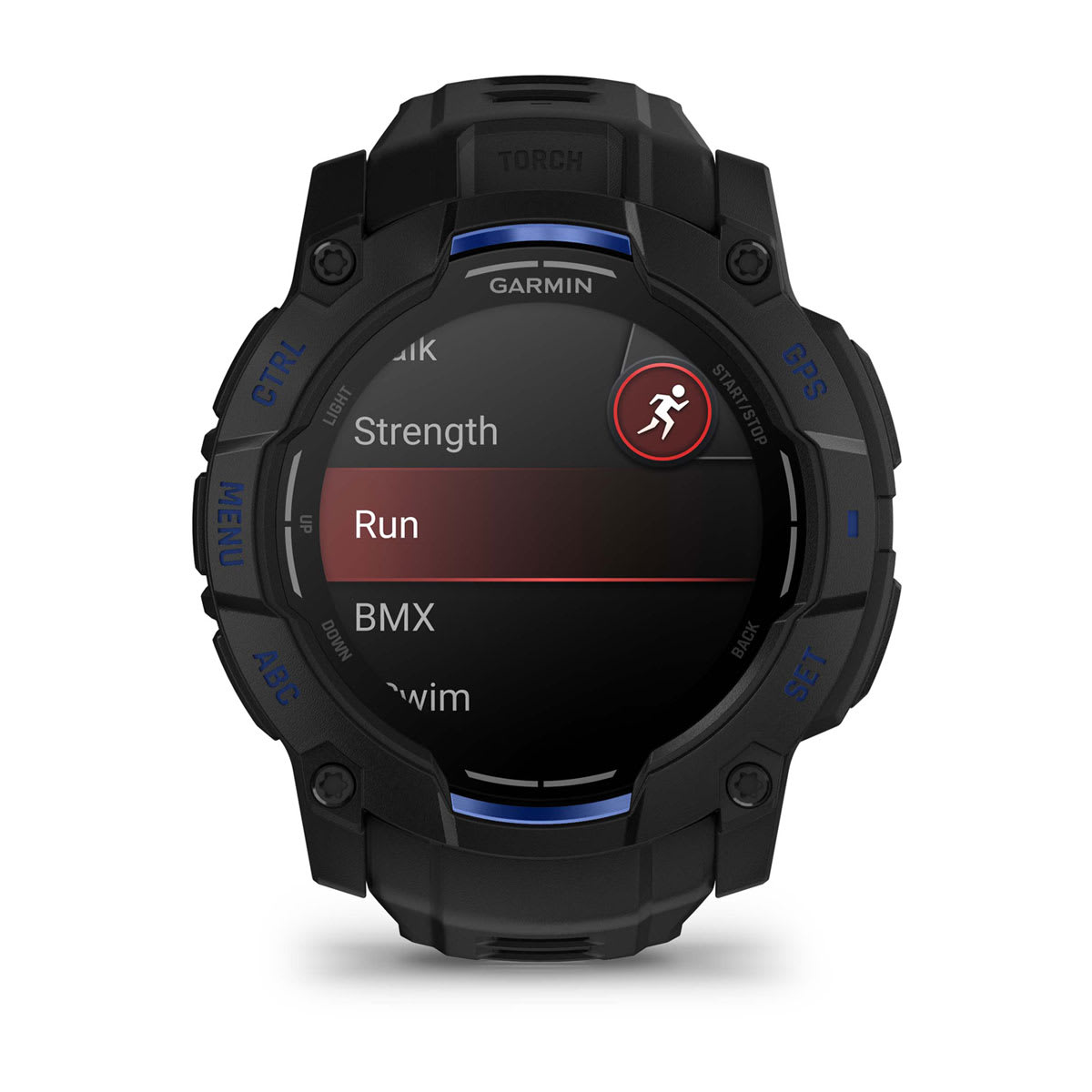 Instinct® 3 – 50 mm, AMOLED, Svart med Svart/Bolt Blue rem – Garmin