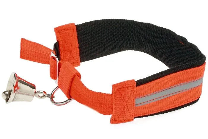 Orange halsband med reflex och ringklocka