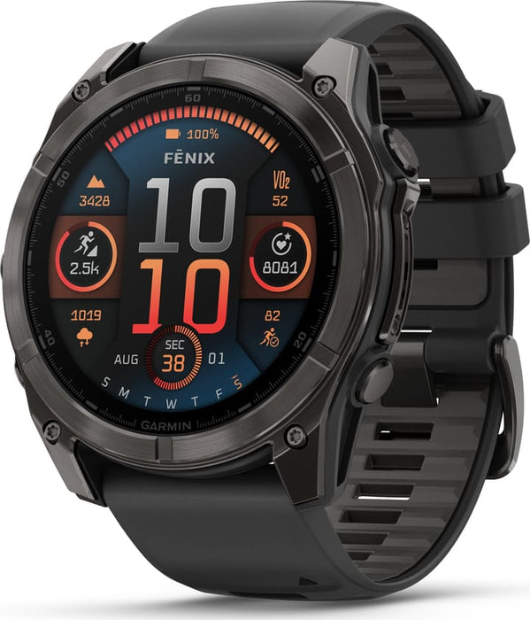 fēnix® 8 – 47 mm, Solar, Sapphire, Carbon Grey DLC-titanium med sort/Pebble Grey silikonerem 3