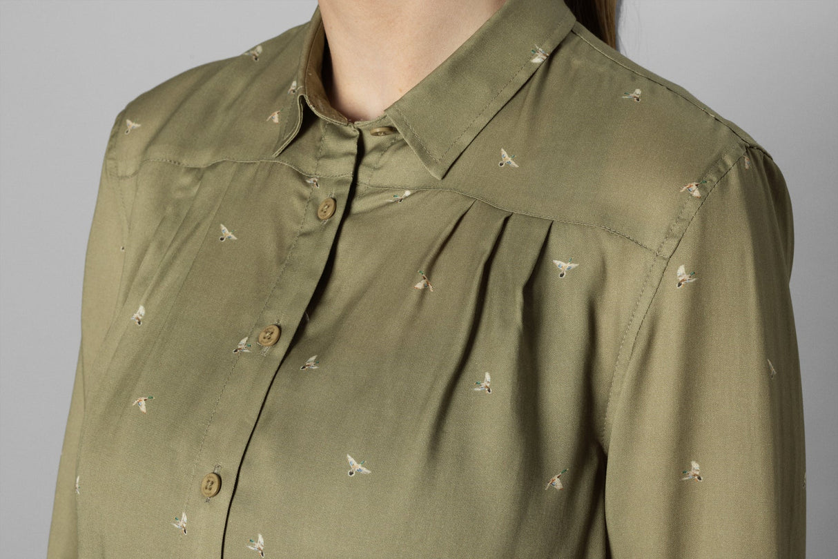Abigail L/S damskjorta Dust green/Flying ducks - Härkila