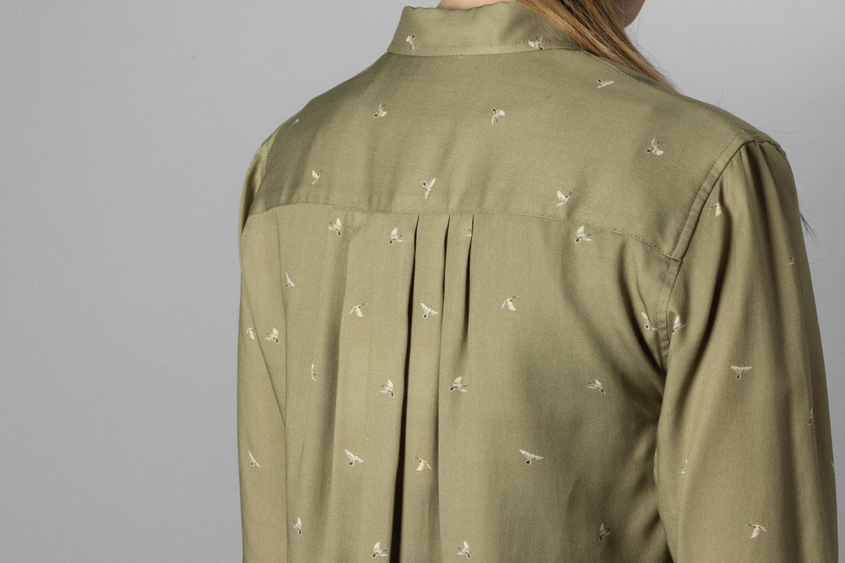 Abigail L/S damskjorta Dust green/Flying ducks - Härkila