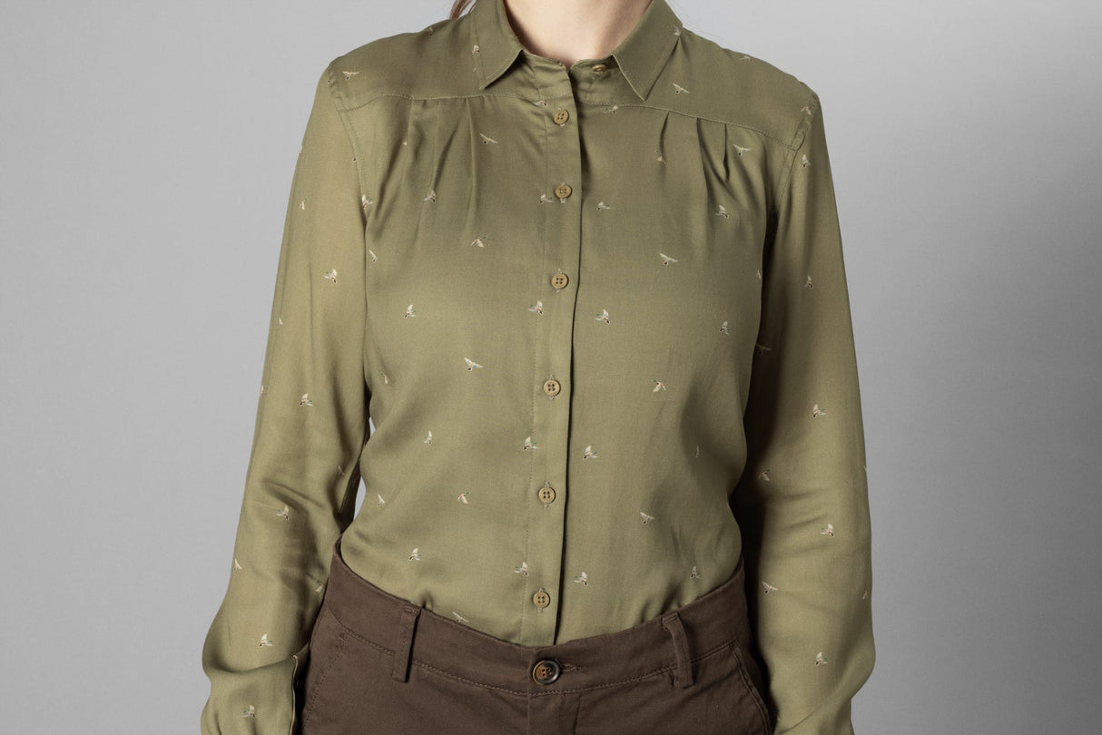 Abigail L/S damskjorta Dust green/Flying ducks - Härkila