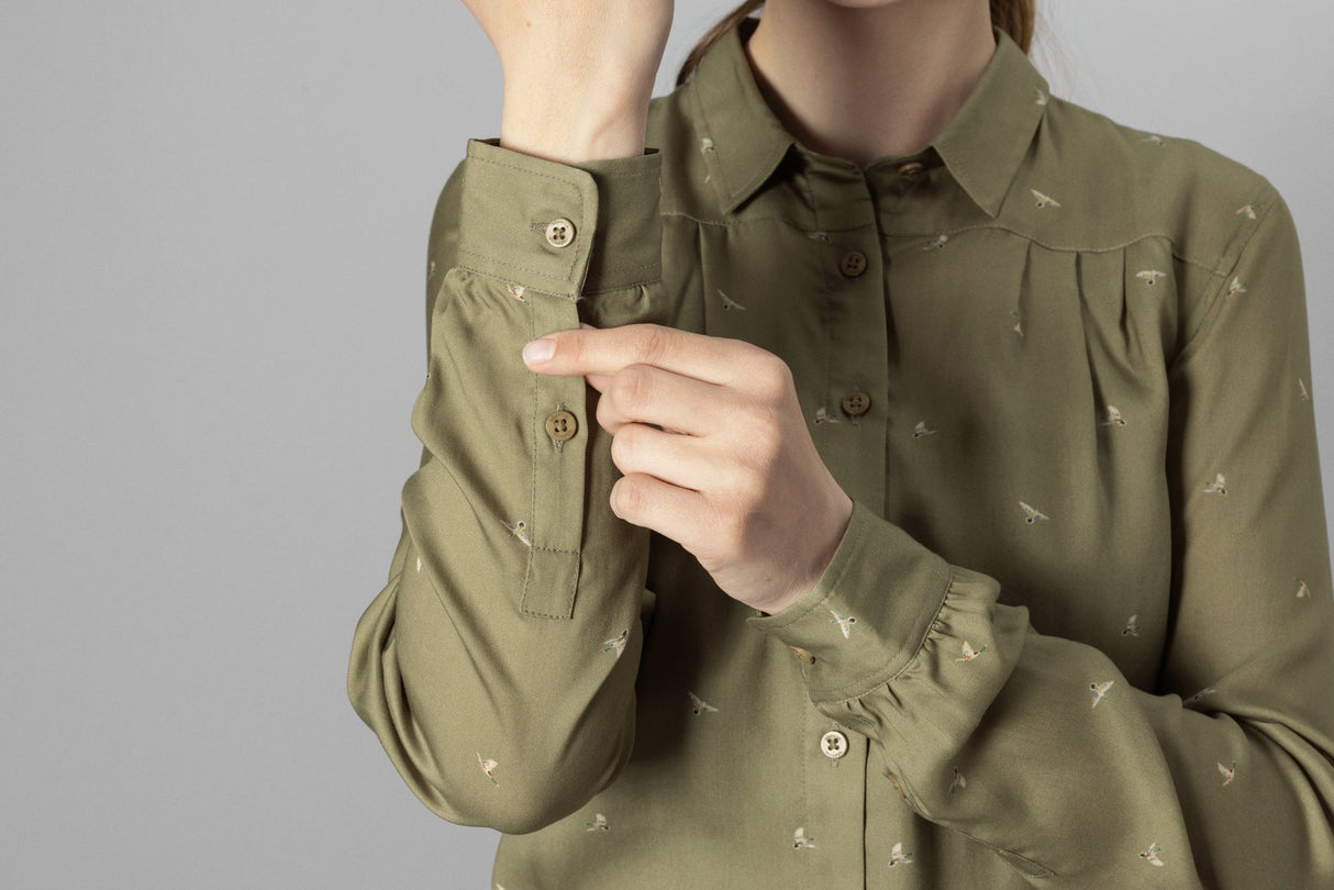 Abigail L/S damskjorta Dust green/Flying ducks - Härkila