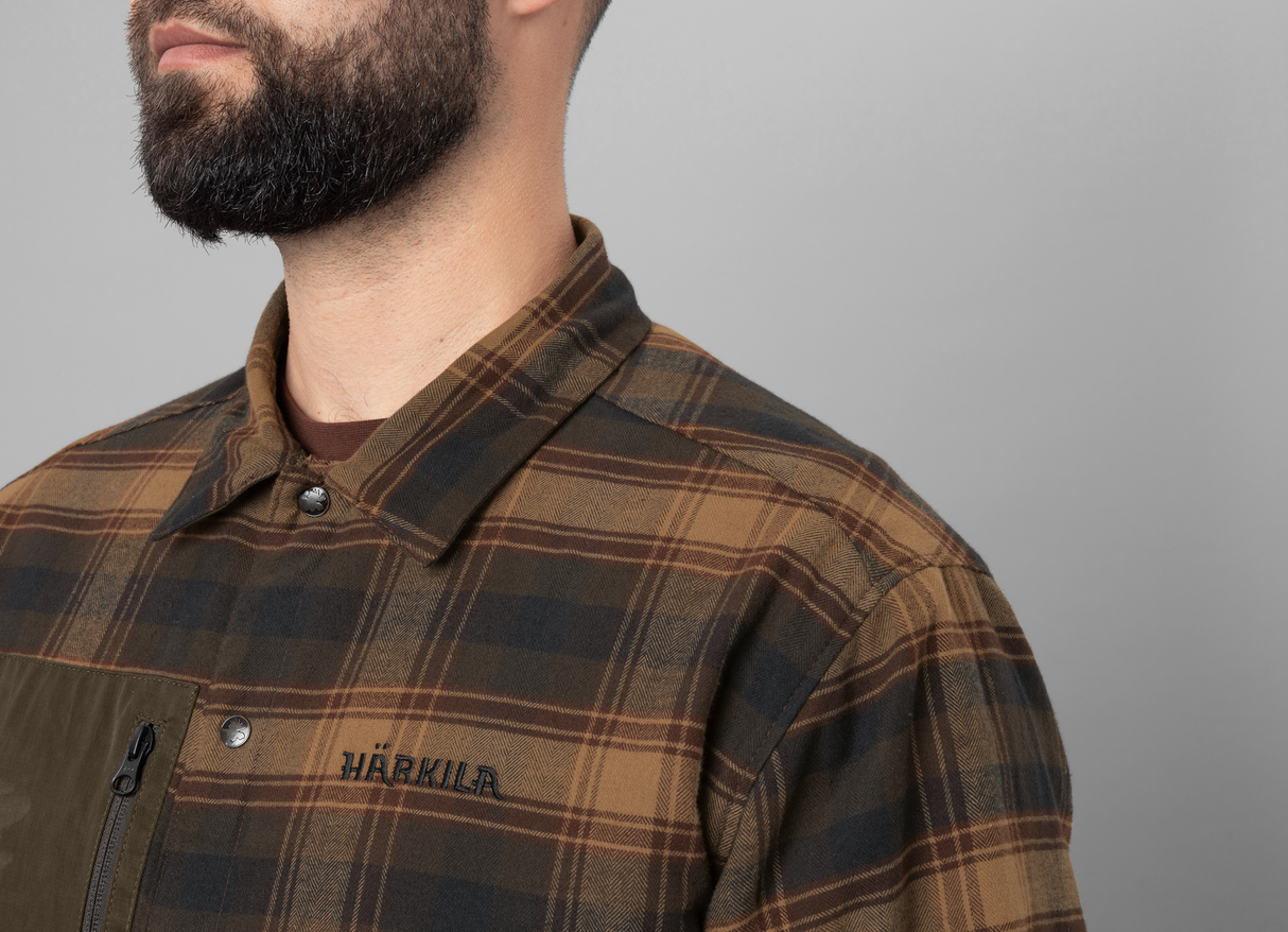 Eirik vändbar skjortjacka Dark warm olive/Burgundy - Härkila