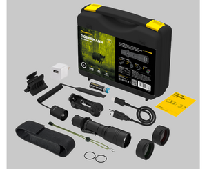 Dobermann Utökat set fullt utrustat för taktiska uppgifter: Ficklampa, 18650 Li-Ion-batteri, Laddare, Magnetfäste, Fjärrströmbrytare, Två färgfilter - Armytek