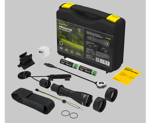 Predator Pro Extended Set / Vit / Fullt utrustat set för taktiska uppgifter: ficklampa, två 18650 Li‑Ion‑batterier, magnetisk USB‑laddare, magnetfäste, magnetisk fjärrströmbrytare, två färgfilter - Armytek