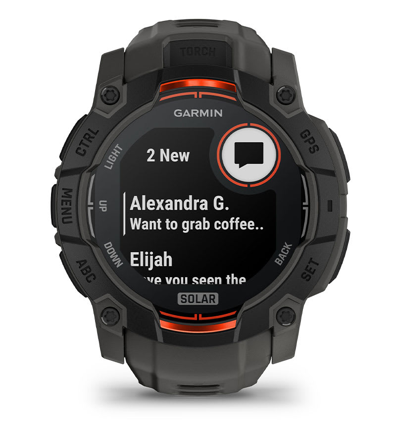 Instinct® 3 – 50 mm, Solar, Svart med Charcoal Rem – Garmin
