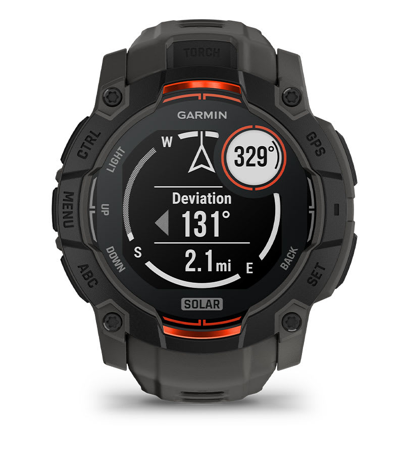 Instinct® 3 – 50 mm, Solar, Svart med Charcoal Rem – Garmin