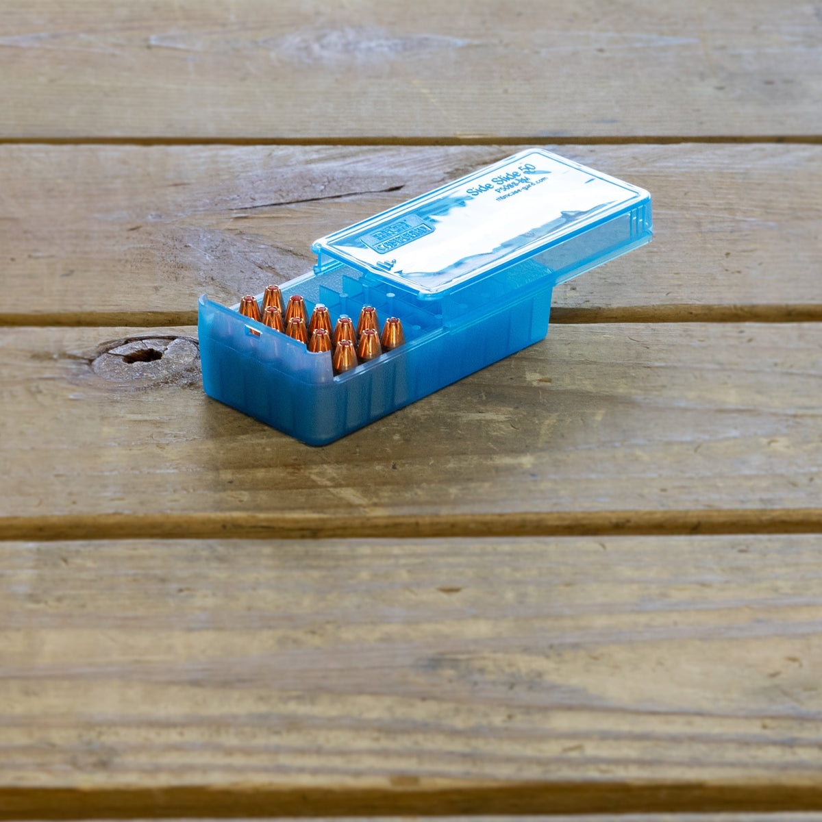 MTM patronbox för pistolammunition Kal. 9mm – 50 st. färg: klargrön / skjutlock
