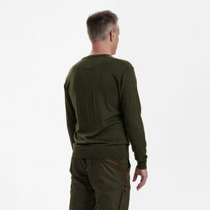 Kingston Stickad tröja med V-hals - Green Melange – Deerhunter