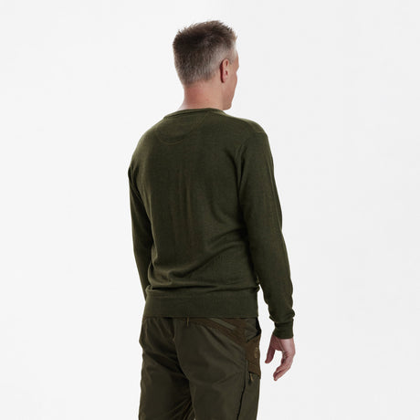 Kingston Stickad tröja med V-hals - Green Melange – Deerhunter