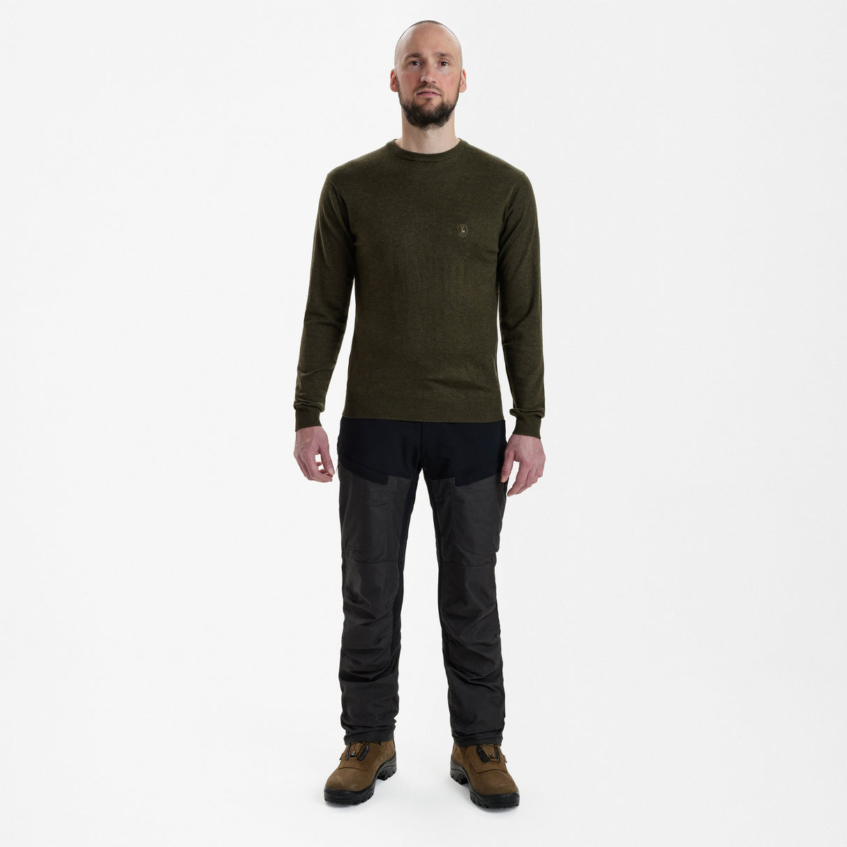 Kingston Stickad tröja Med Rund Hals - Green Melange – Deerhunter