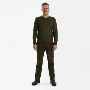 Kingston Stickad tröja med V-hals - Green Melange – Deerhunter
