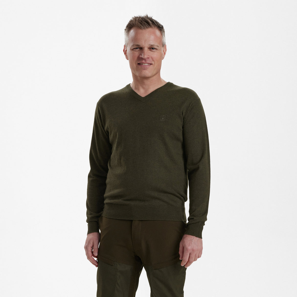Kingston Stickad tröja med V-hals - Green Melange – Deerhunter