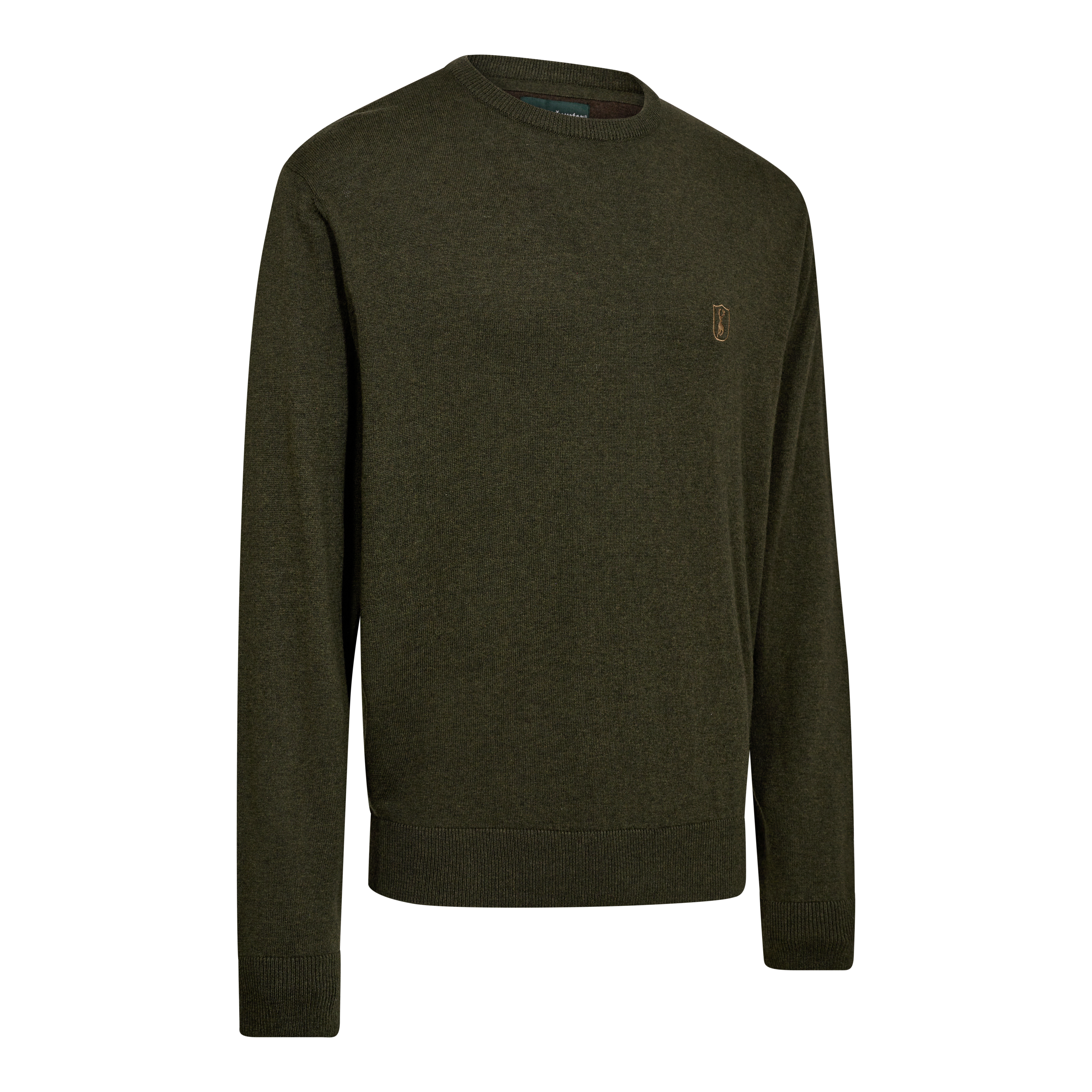 Harrington stickad tröja med rund hals - Forest Ember Melange – Deerhunter
