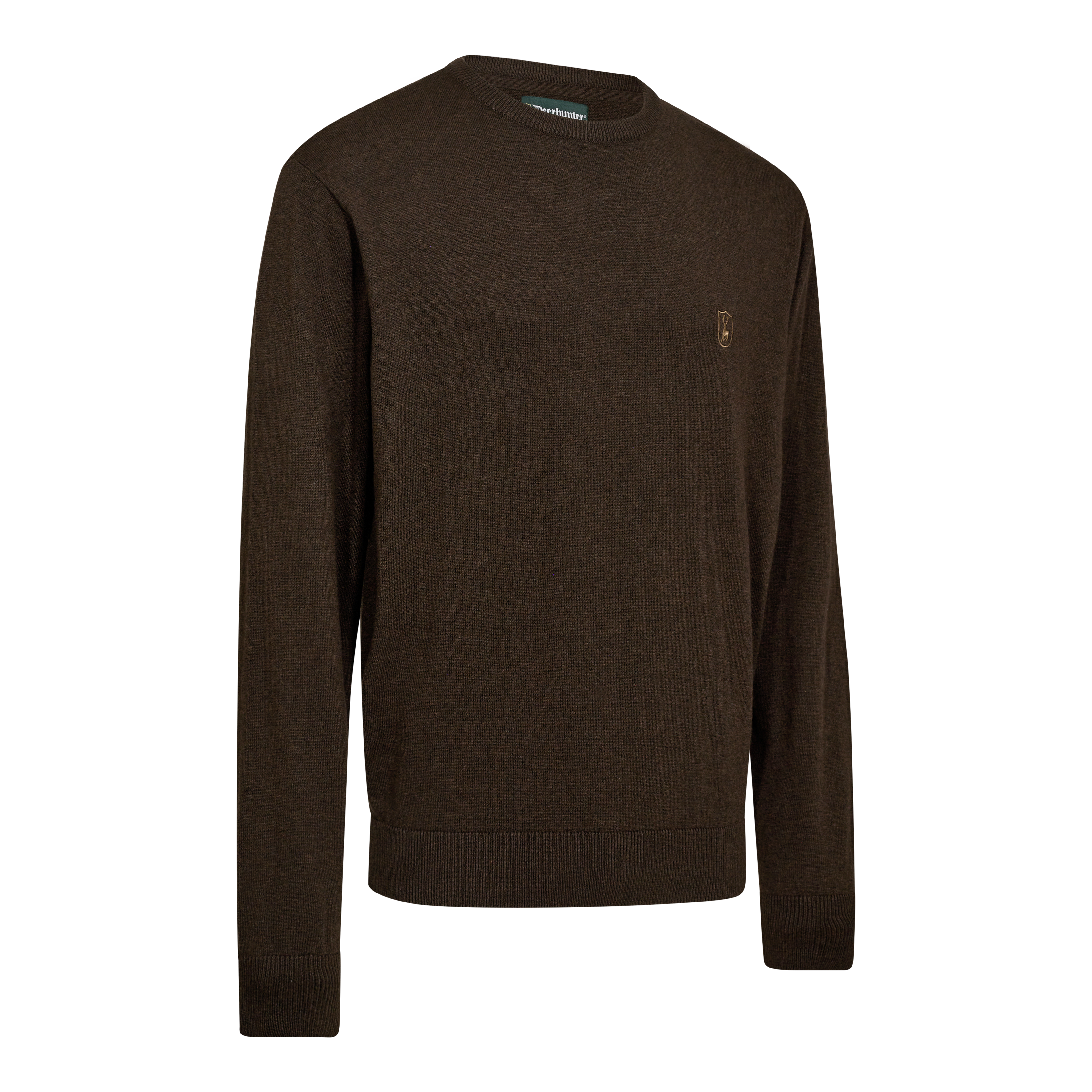 Harrington Stickad tröja med rund hals - Brown Melange – Deerhunter